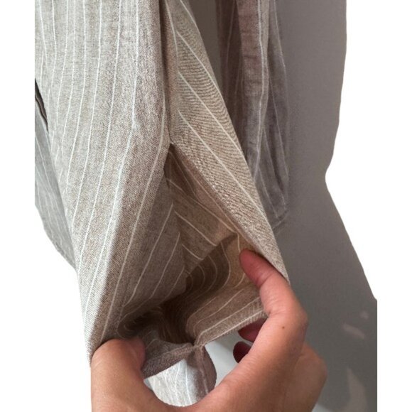 Lumiere striped button up long sleeve shirt dress tan and white women's size L - Picture 3 of 6